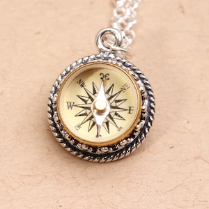 Silver Compass Necklace, Wanderlust Jewelry, Working Compass Charm, Antique Silver Compass Necklace Graduation Gift