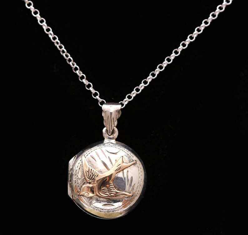 Working Compass Necklace, Sterling Silver Bird Locket, Small Photo Gift, Song Bird, Compass Gift, Victorian Style Jewelry, Nature Lover Gift image 7