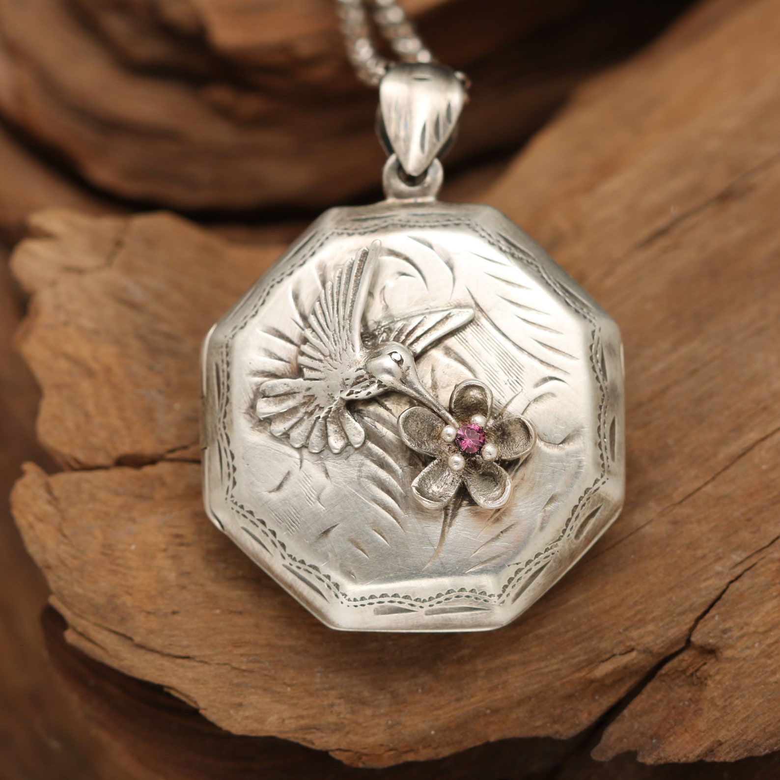 Sterling Silver Working Compass Locket Hummingbird Necklace Etsy