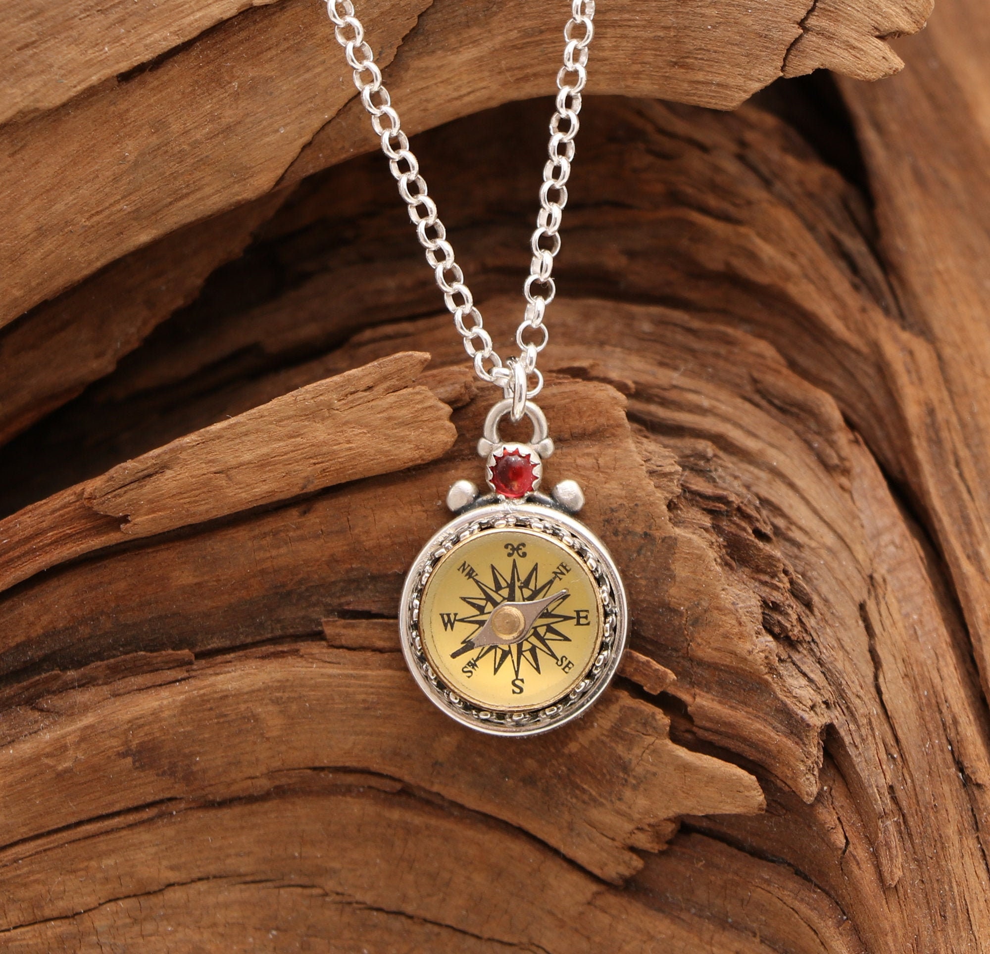 Sterling Silver Compass Necklace , Compass Pendant Silver