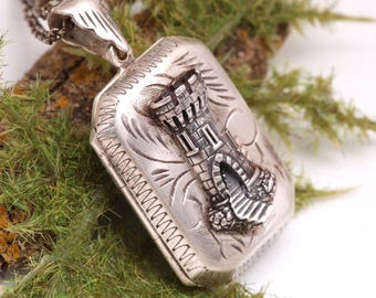 Fantasy Locket, Castle Locket, Locket Necklace, Photo Locket, Castlecore Jewelry, Medieval Core, Castle Necklace Sterling Silver