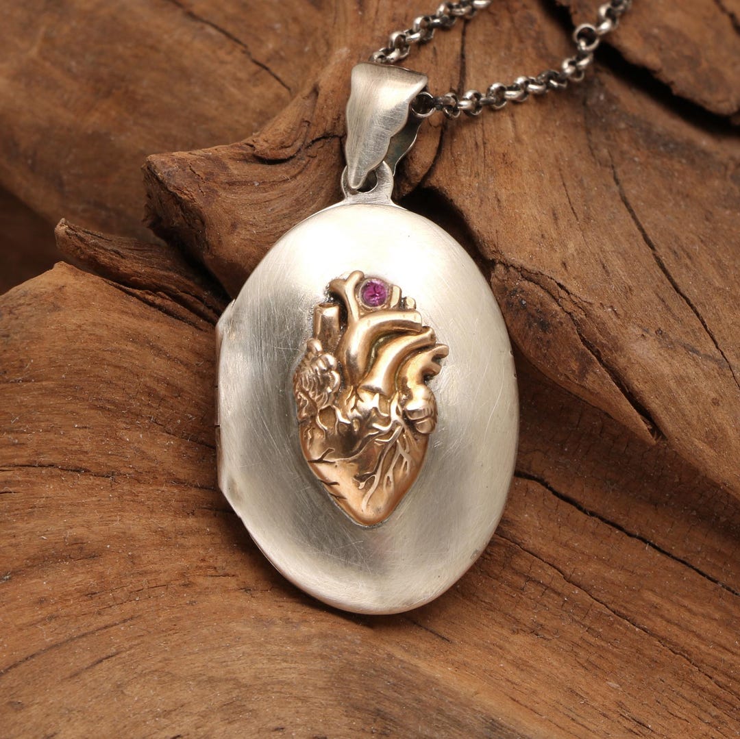 Anatomical Heart Locket, Photo Locket, Silver Locket Necklace, Heart ...