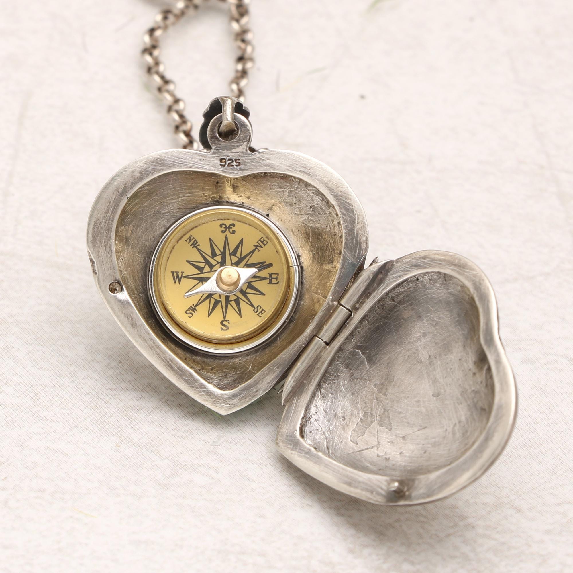 Heart Locket, Working Compass Necklace, Sterling Silver Bird Locket ...