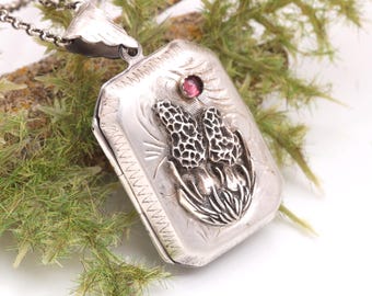 Pilzförmige Medaillon-Halskette aus Sterlingsilber, funktionsfähiger Kompass, Medaillon-Halskette für Damen und Herren, Fotomedaillon, einzigartiger handgefertigter Schmuck, personalisierbar