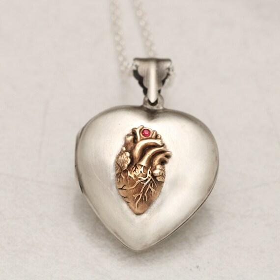 Anatomical Heart Locket, Sterling Silver Heart Necklace, Heart Shaped Locket, Heart Transplant Gift, Silver Locket Necklace, Personalized