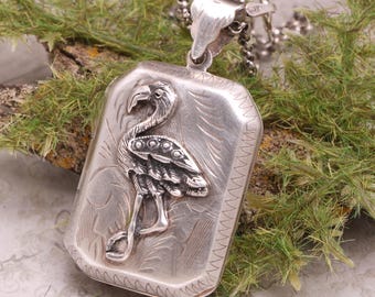 Flamingo Halskette, Sterling Silber Medaillon, Foto Medaillon, Flamingo Geschenke für sie, Vogel Schmuck