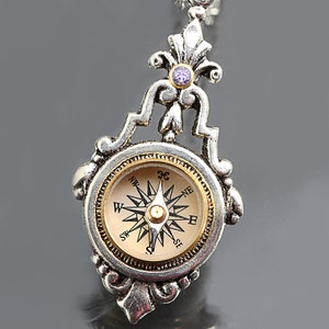Steampunk Traveling Compass Necklace, Travel Jewelry, Silver Compass Necklace, Nautical Compass, Wanderlust Gift, Personalized Jewelry
