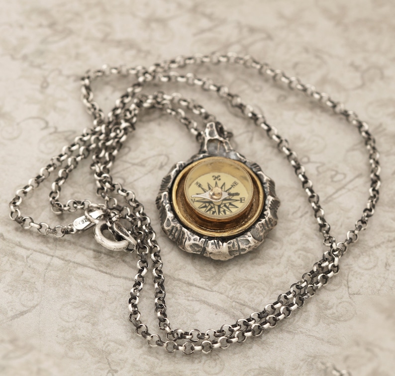 Mens Compass Necklace Sterling Silver Navigation Compass Etsy