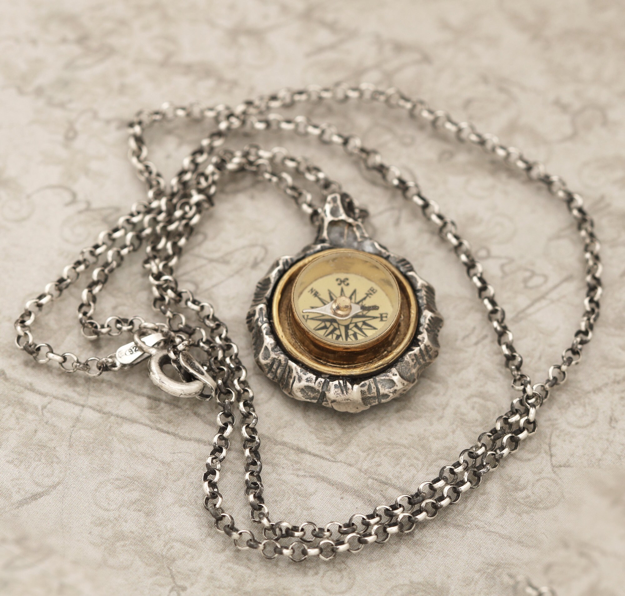 Neck Compass Mens Compass Necklace Sterling Silver, Navigation Compass, Compass ...