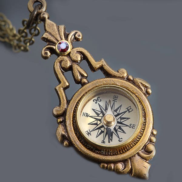 Bússola Steampunk, Presente de Formatura para Filha, Bússola Funcional, Colar com Pêndulo, Colar com Pedra de Nascimento para Mãe, Presente de Formatura para Ela