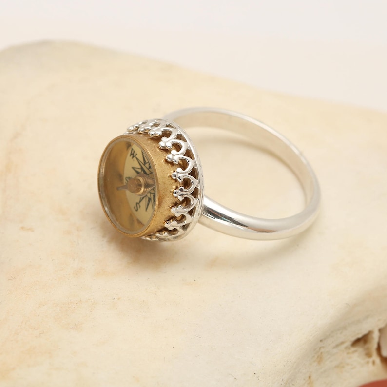 Sterling Silver Compass Ring Travel Gift Working Compass - Etsy