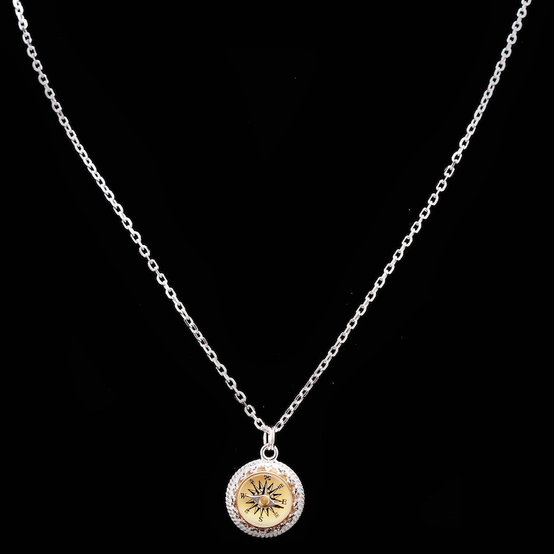 Collana con pendente a bussola in argento sterling funzionante, regali per l'escursionismo per le donne, vero nord, gioielli da viaggio, rosa dei venti, gioielli fatti a mano immagine 6