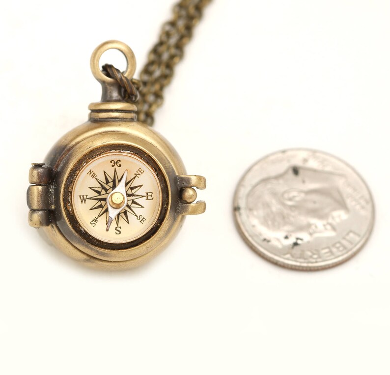 Secret Compartment Compass Necklace Working Compass Locket Etsy