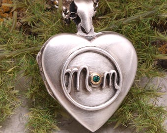 Herz Medaillon Sterling Silber, personalisierte Schmuck, Foto Medaillon, Birthstone Halskette, Mom Medaillon, neue Mutter Geschenk, Geschenke für Mama