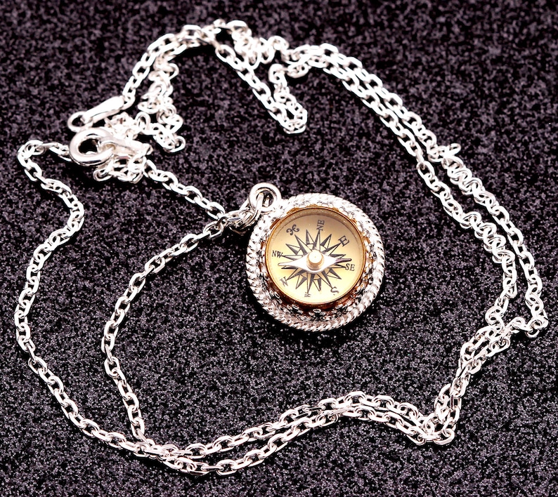 Collier avec pendentif boussole en argent sterling, Cadeaux de randonnée pour femme, Grand Nord, Bijoux de voyage, Rose des vents, Bijoux faits main image 5