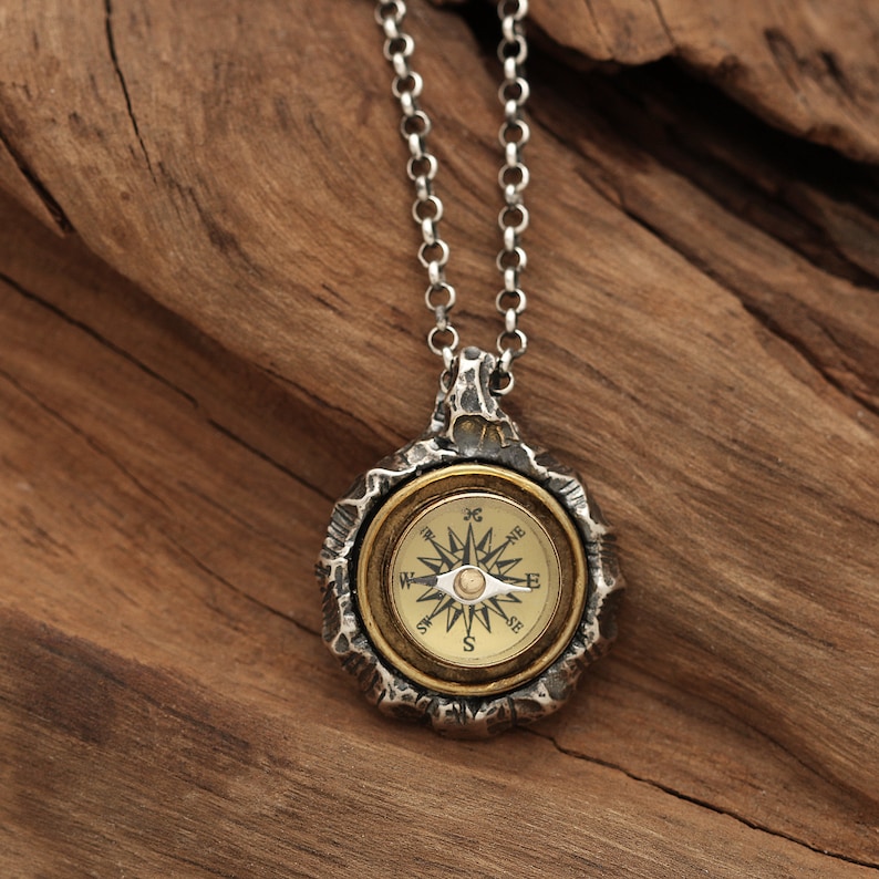 Mens Compass Necklace Sterling Silver Navigation Compass Etsy