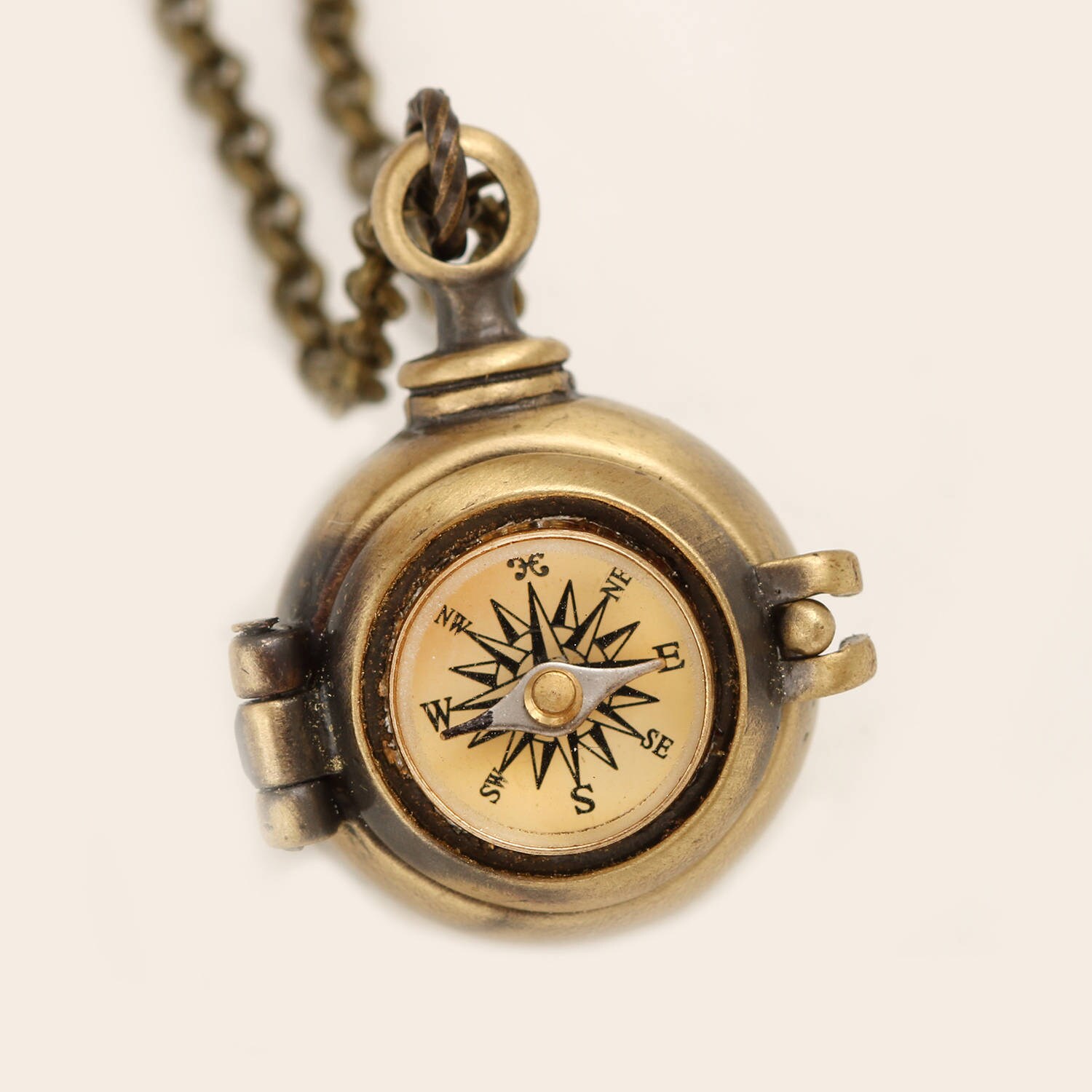 Secret Compartment Compass Necklace Working Compass Locket Etsy