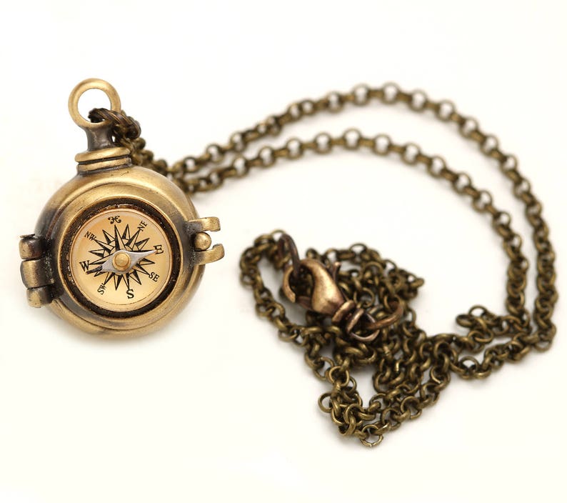Secret Compartment Compass Necklace Working Compass Locket Etsy