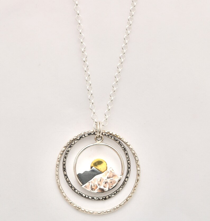 Sunflower Bee Necklace Sterling Silver Double Circle Pendant Etsy