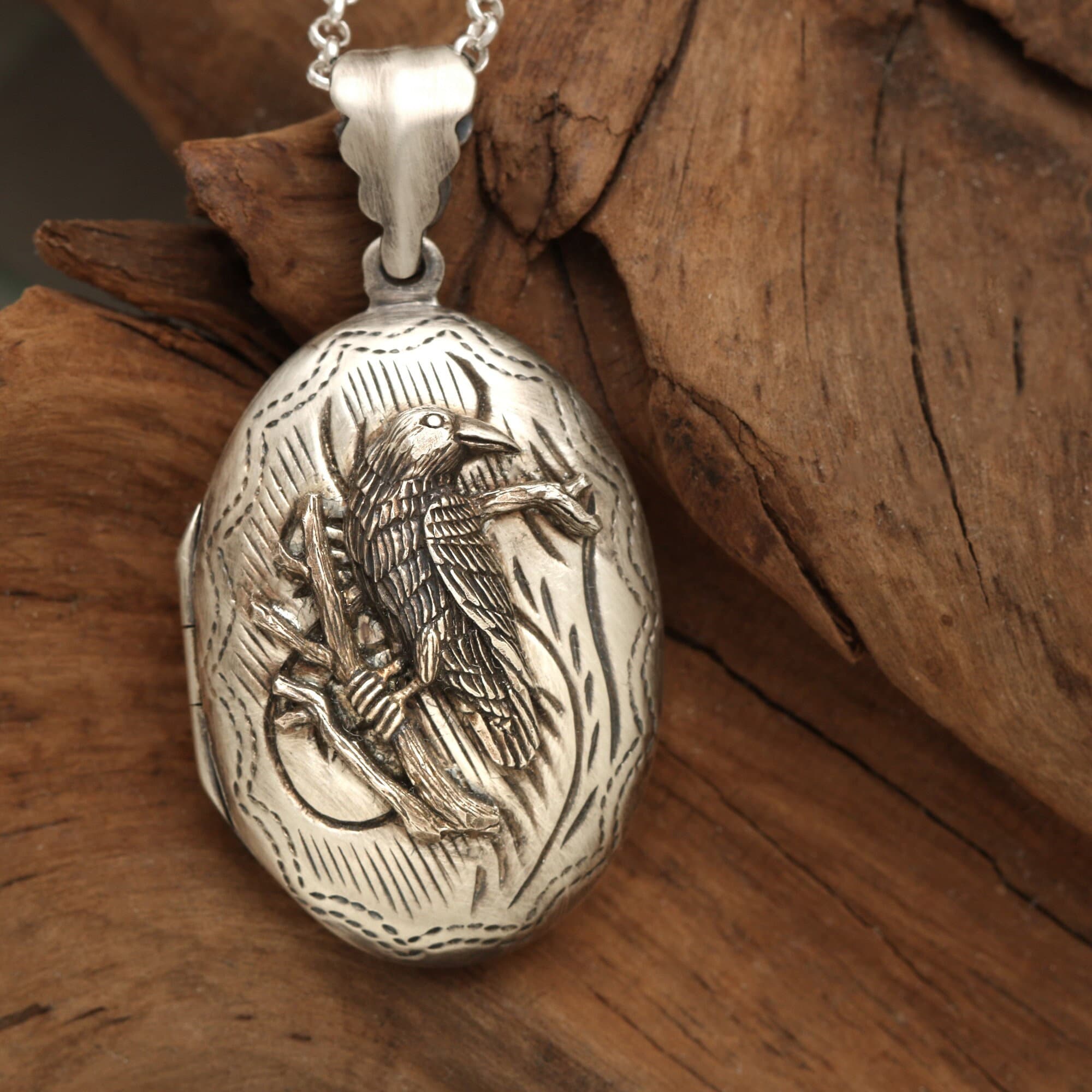 Sterling Silver Locket Necklace, Raven Locket For Women, Working…