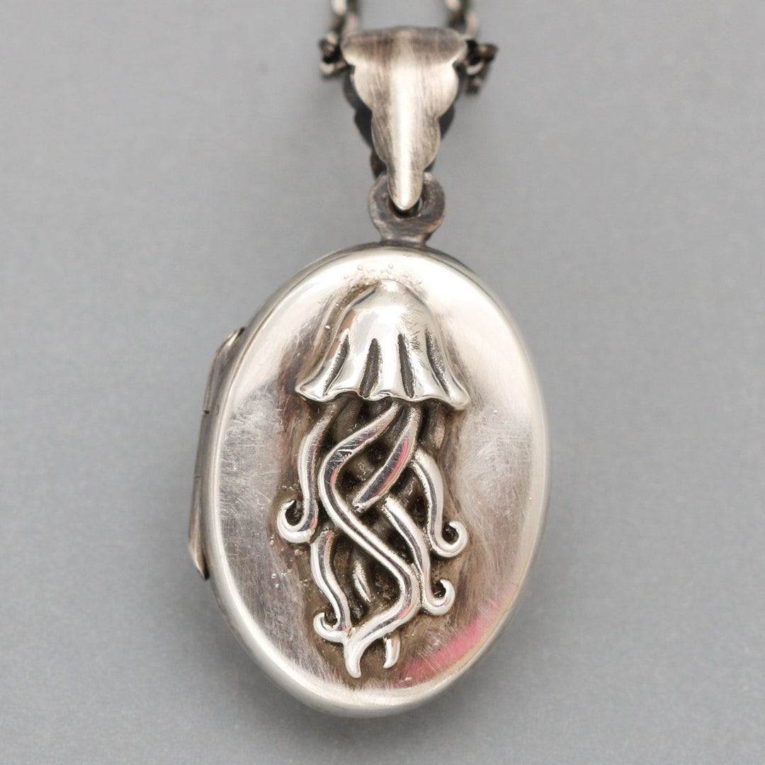 Sterling Silver Jellyfish Locket Necklace, Nautical Jewelry, Silver