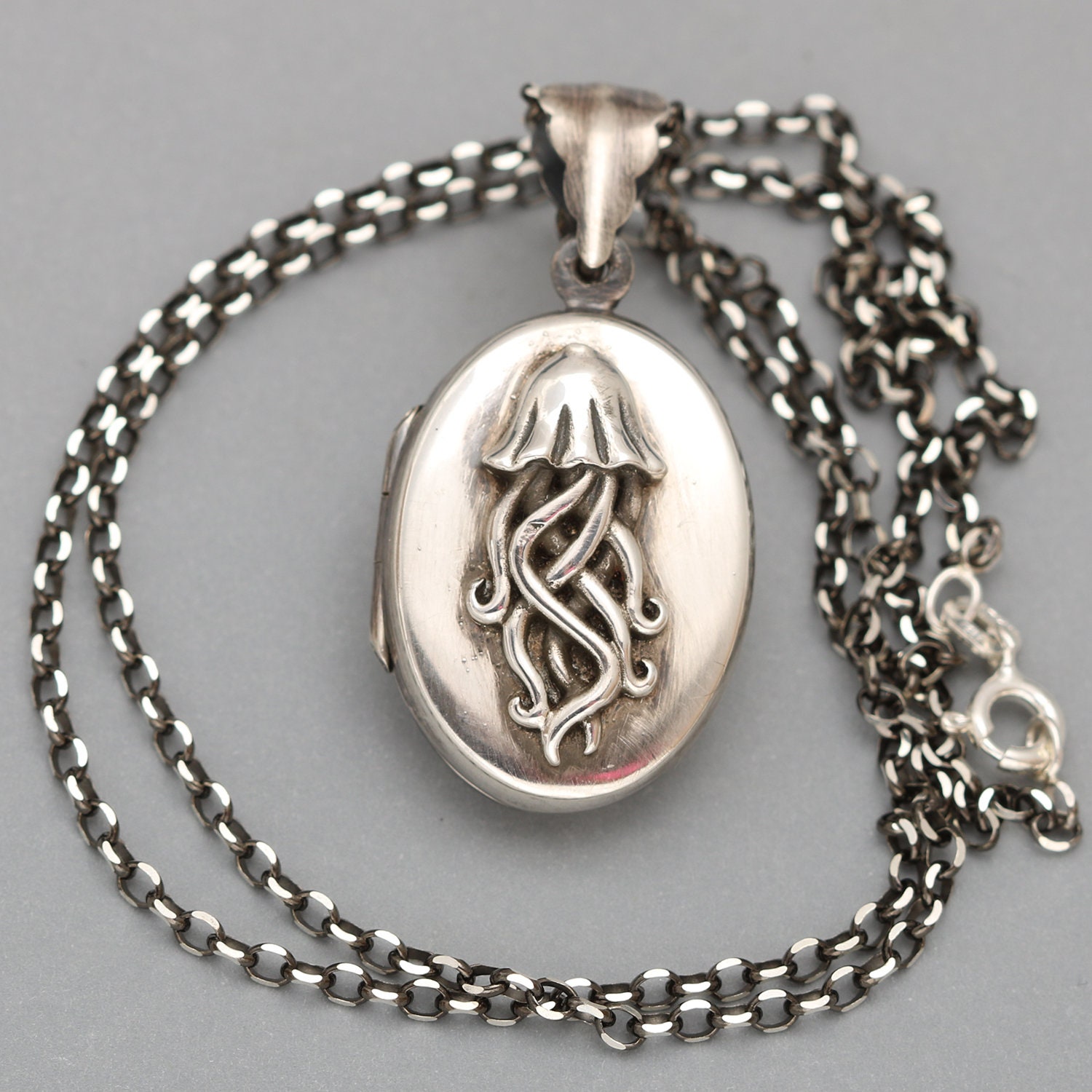Sterling Silver Jellyfish Locket Necklace Nautical Jewelry Etsy