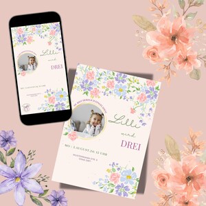 Personalisierbare digitale Geburtstagseinladung | Druck & Handy-Version | Mit Geschenkewunschlisten-Link