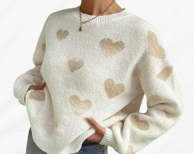 Freda Sweater | Cozy Heart-Design Knit Winter Sweater