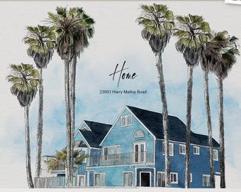 Custom Watercolor House Portrait, New Home, Realtor Gift