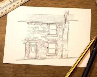 Hand drawn House Illustration/Artwork 7x5"