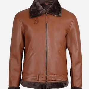 Handmade Shearling Aviator Jacket: Real Sheepskin Leather Bomber Coat