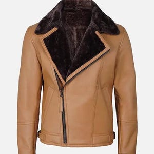 Handmade Shearling Aviator Jacket: Real Sheepskin Leather Bomber Coat