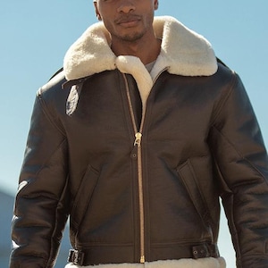 Handmade Shearling Aviator Jacket: Real Sheepskin Leather Bomber Coat