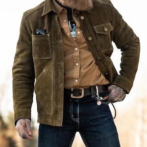 Handmade Green Stylish Suede Leather Trucker Jacket for Men Premium and Durable Quality * Trucker Suede Jacket, 100% Genuine Leather Jacket