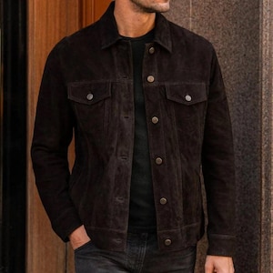 Handmade Stylish Suede Leather Trucker Jacket for Men Premium and Durable Quality * Trucker Suede Jacket, 100% Genuine Leather Jacket