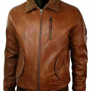Handmade Brown Leather Aviator Jacket: Fur Hood, Western Bomber Style
