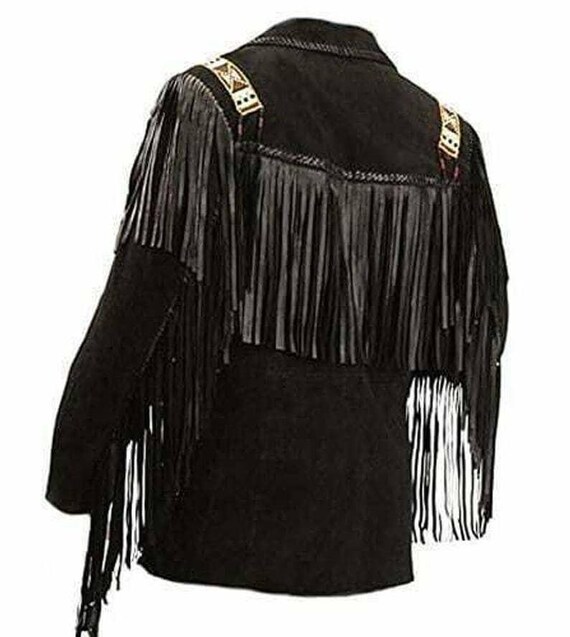 ハンドメイドのブラックスエードフリンジウエスタンジャケット