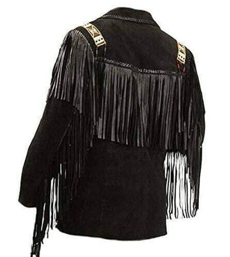 ハンドメイドのブラックスエードフリンジウエスタンジャケット