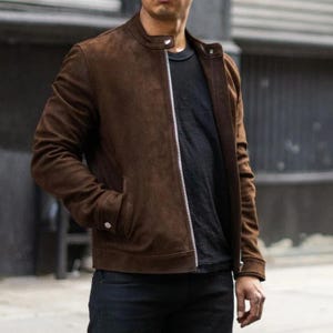 Handmade Dark  Brown Stylish Suede Leather Trucker Jacket for Men Premium and Durable Quality * Trucker Suede Jacket, 100% Genuine Leather