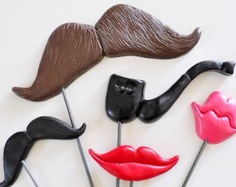 The Photo Booth Prop Sampler - Set of 5 props including mustaches, smiles and a pipe