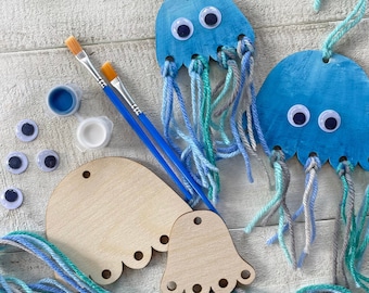 Jellyfish Kid Craft - Paint and Yarn Included - Mermaid Party Activity