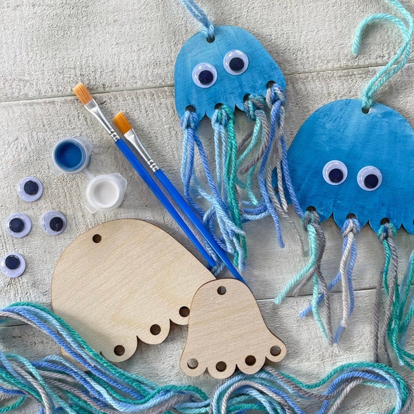 Jellyfish Kid Craft - Paint and Yarn Included - Mermaid Party Activity