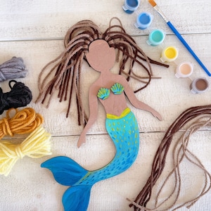 Mermaid Self-portrait Craft Kit - Paint and Yarn Included