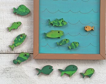 Fish in the Sea - Framed Wood Painting Craft - Made in America