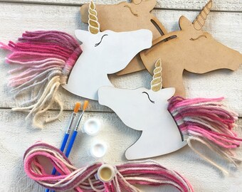 Rainbow Unicorns Kid Craft Kit - Paint and Yarn Included - Made in America