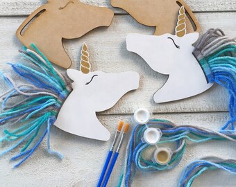 Rainbow Unicorns Kid Craft - Paint and Yarn Included - Made in America
