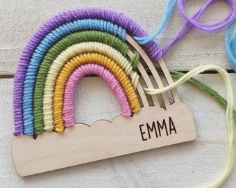 Personalized Rainbow Craft Kit - Lasercut Wood - Yarn & Tools included!