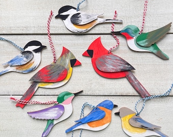 Wooden Bird Ornaments - Paint kit - Chickadee, Hummingbird, Cardinal, Bluebird