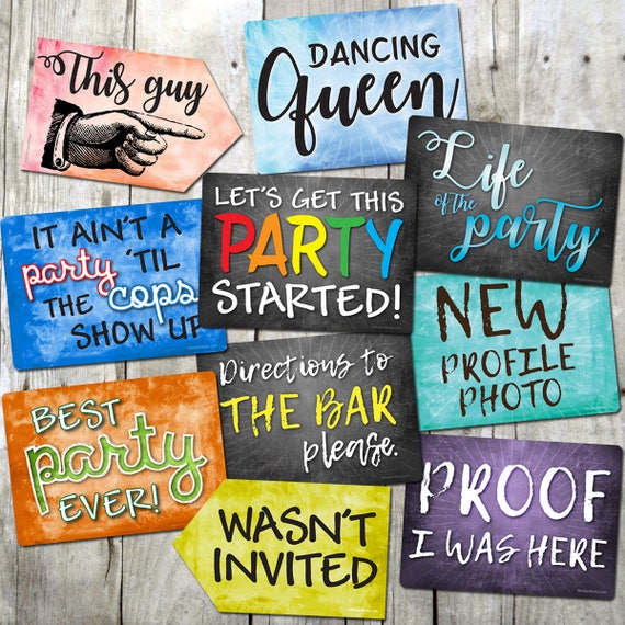 Plastic Photo Booth Phrases - PARTY MIX - Set of 5 colorful signs Il_570xn