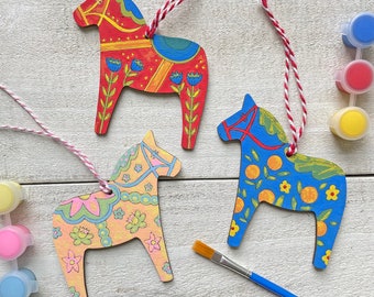 Swedish Dala Horse Ornament Craft Kit - Individually Wrapped for Stocking Stuffers or Bundled for Group Crafts